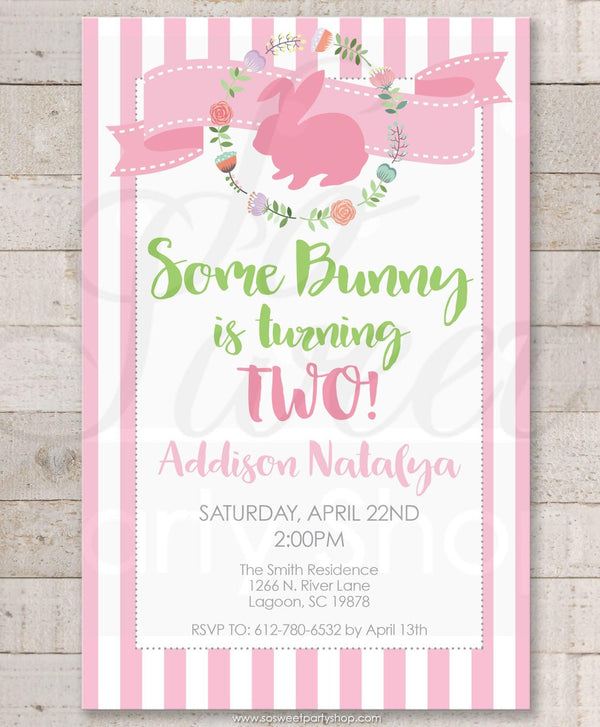 Some Bunny Is One Easter Birthday Invitations, 1st Birthday Party Invitations Bunny Birthday, Spring Birthday Invitations - Set of 10