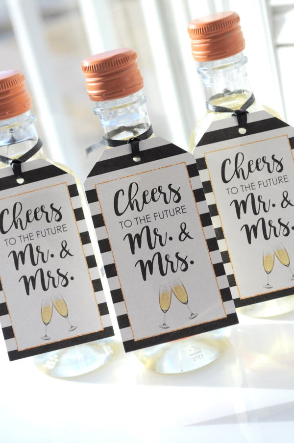 Wedding Favors, Bridal Shower Favors, Champagne Tags, Mini Wine Bottle Favor Tags, Thank You Tags, Cheers to the Future Mr & Mrs - Set of 12