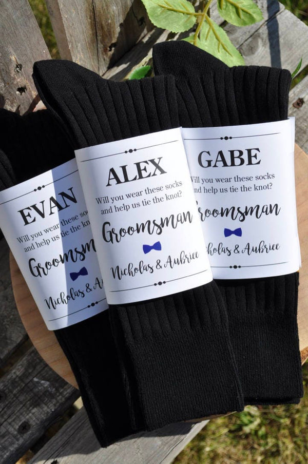 Sock Wraps for Groomsman, Best Man, Usher, Sock Labels, Groomsmen Gift, Sock Wrappers, Wedding Party **PRINTED & SHIPPED** - Set of 3 Wraps