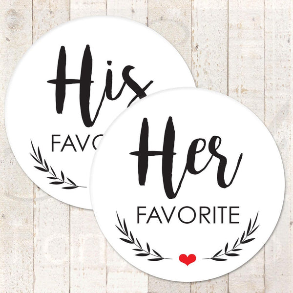 His and Her Favorite Stickers, Wedding Favor Stickers, Treat Bag Sticker, Sweet and Salty, Favorite Stickers, Snack Stickers - Set of 24