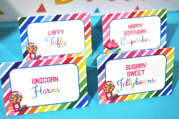 Candy Labels, Food Tent Cards, Buffet Labels, Candy Sweet Shoppe, 1st Birthday, Rainbow Party, Candyland Birthday, Sweet Shop - Set of 12