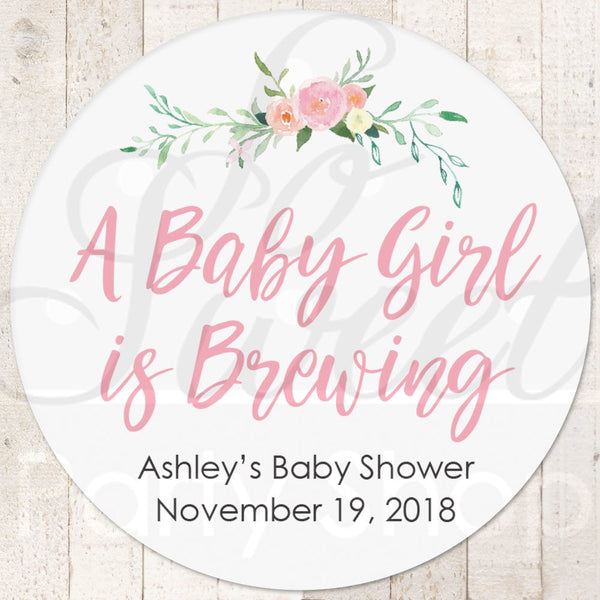 Baby Shower Favors, Stickers, A Baby Girl Is Brewing, Favor Tag Labels, Goodie Bag Stickers, Treat Bag Stickers, Baby Shower - Set of 24