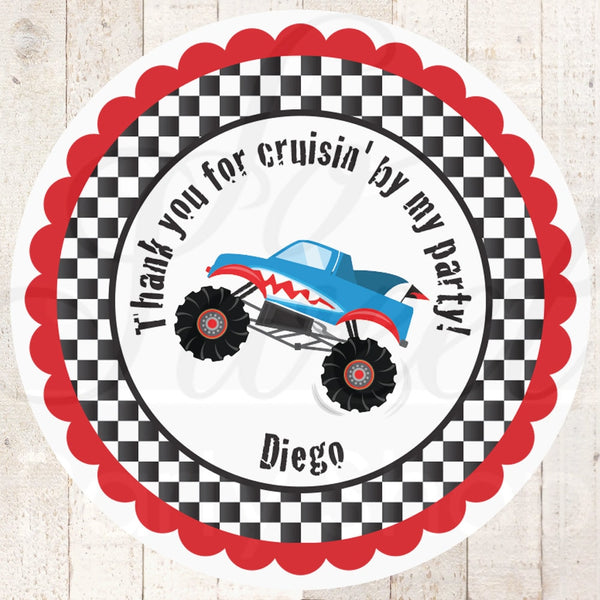 Monster Truck Birthday Party Favor Stickers, Racing Monster Trucks, Thank You Stickers, Boys Birthday Party, 1st Birthday Party - Set of 24