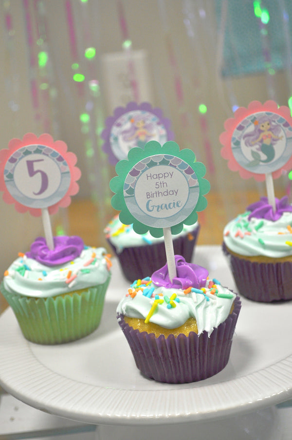 Cupcake Toppers Mermaid Birthday, Girls Birthday Party Decorations, 1st Birthday, Mermaid Party Decorations, Under The Sea Party - Set of 12