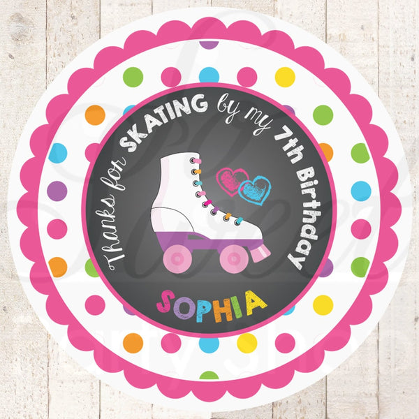 Roller Skating Birthday Favor Stickers, Girls Skating Birthday Party, Thank You Tag, Goodie Bag Stickers, Personalized Labels - Set of 24