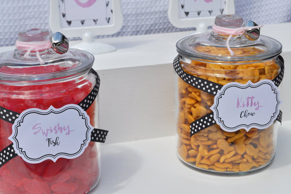 Candy Buffet Labels Kitty Cat Birthday, Food Labels, Place cards, Cat Birthday, Kitty Cat Party, Party Decorations - Set of 12