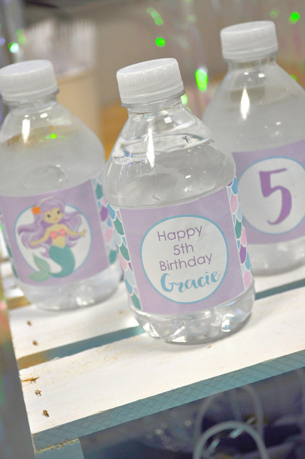 Water Bottle Labels Mermaid Birthday, 1st Birthday, Girls Birthday Decorations, Mermaid Party, Under The Sea, Drink Labels - Set of 10