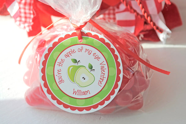 Apple of My Eye Valentines Day Treat Tags, Valentines for Kids Favor Tags, Classroom Valentines School Party - Set of 12 Tags