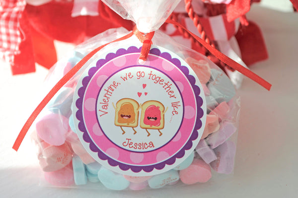 Kids Classroom Valentine&#39;s Treat Tags, Valentines Day Favor Tags School Treat Tags Peanut Butter & Jelly Valentines Day Bag Tags