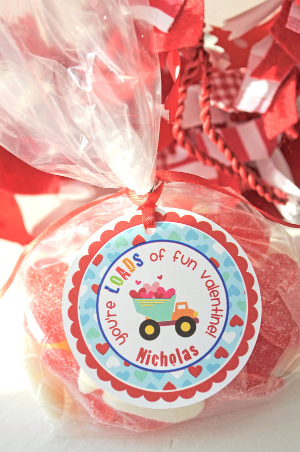 Valentines Day Favor Tags, Valentine&#39;s Day Treat Tags, Classroom Valentine Party, Dump Truck, Valentine Goody Bag Tags