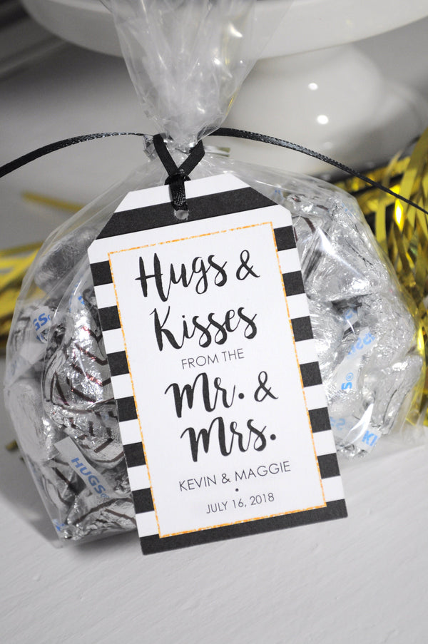 Wedding Favor Tags, Bridal Shower Favors, Hugs and Kisses Mr. & Mrs. Wedding Favors, Personalized Wedding Treat Tags - Set of 12 Tags