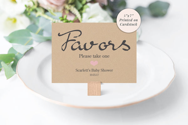 Favor Sign Baby Shower 5x7 Rustic Kraft Print, Please Take One Baby Shower Favor Sign, Rustic Baby Shower Table Decor - Printed and Shipped