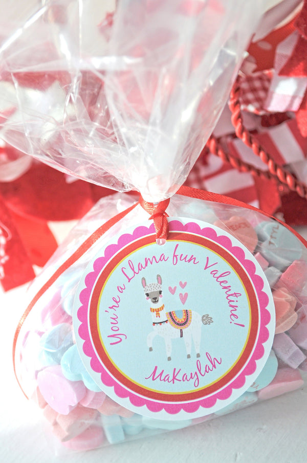 Llama Valentines Day Favor Tags, Valentine&#39;s Day Treat Tags, Classroom Valentine Party, Llama Valentine, Valentine Bag Tags - Set of 12 Tags