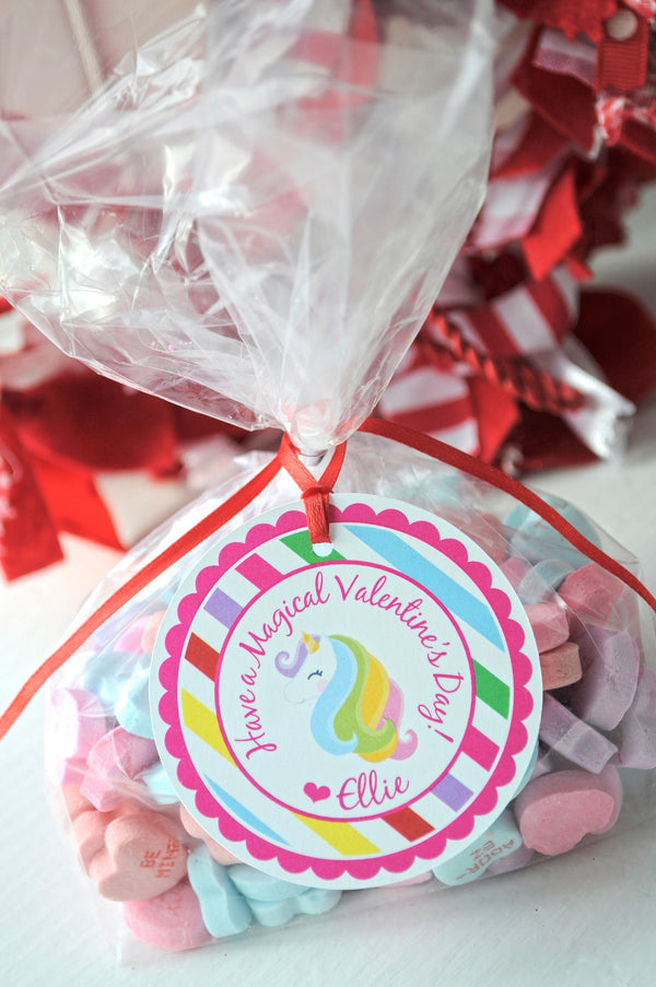 Unicorn Valentine Treat Tags, Kids Valentines Day Treat Tags, Classroom Valentine Party, School Treat Valentine Bag Tags - Set of 12 Tags