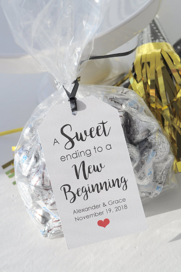 Wedding Favor Tags, Bridal Shower Favors, Sweet Ending to a New Beginning Wedding Favors, Personalized Wedding Treat Tags - Set of 12 Tags