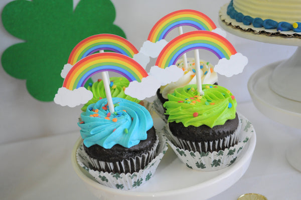 Rainbow Cloud Birthday Cupcake Toppers, Rainbow Birthday Party Decorations, Rainbow Party Supplies, Kids Rainbow Party - Set of 12