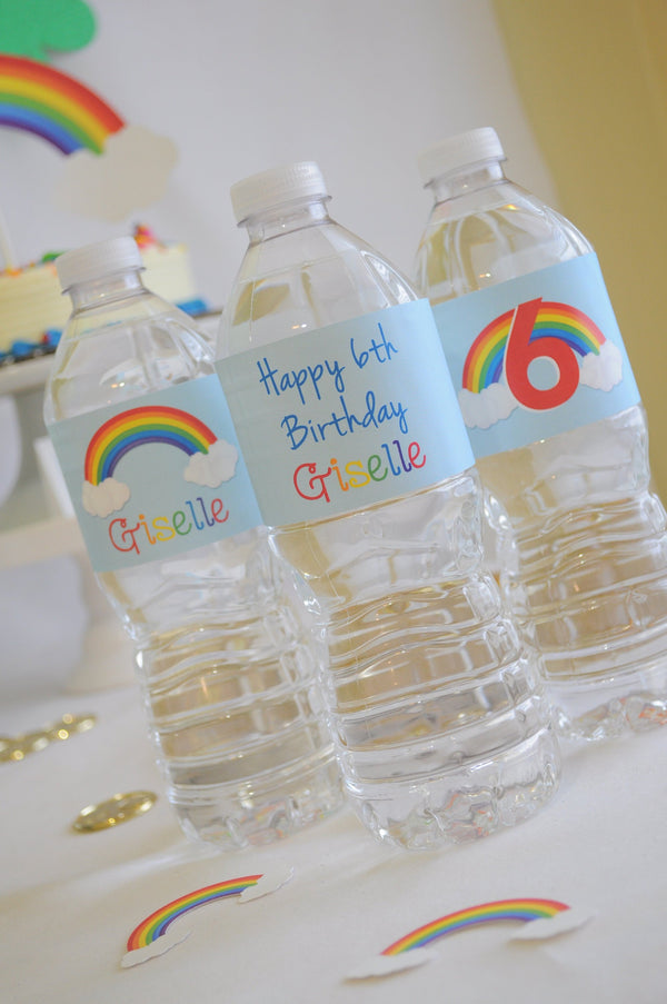 Rainbow Birthday Party Water Bottle Labels, Drink Labels, Rainbow Birthday Party Supplies, Personalized Kids Rainbow Party Decor - Set of 10