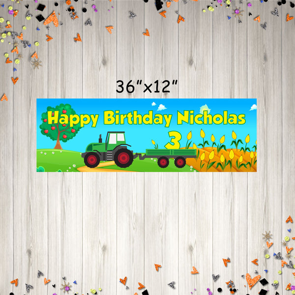 Farm Tractor Birthday Party Banner, John Deere Tractor Birthday Party Banner, Personalized Paper Banner Printed and Shipped