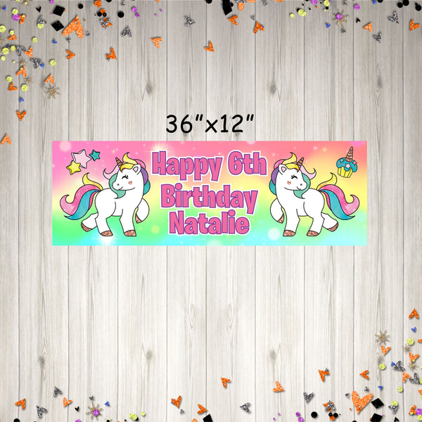 Unicorn Birthday Party Banner, Rainbow Unicorn Personalized Paper Banner - Printed and Shipped
