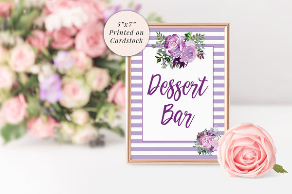 Dessert Bar Sign 5x7 Print, Bridal Shower Sign, Wedding Signs, Baby Shower Signs, Bachelorette Party Sign, Purple Wedding PRINTED & SHIPPED!