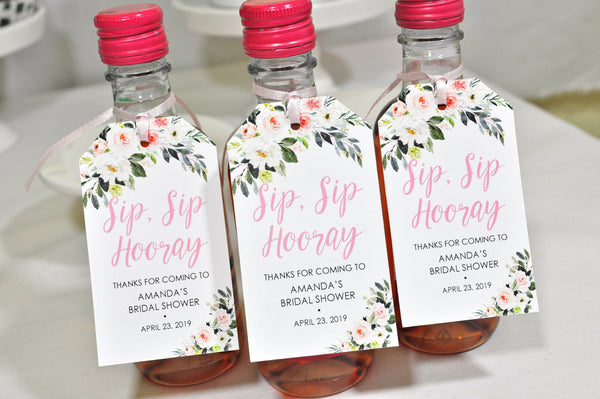 Bridal Shower Favors Tags for Mini Wine Bottles, Wedding Favors, Mini Champagne Tags, Personalized Wedding Tags Blush Floral - Set of 12