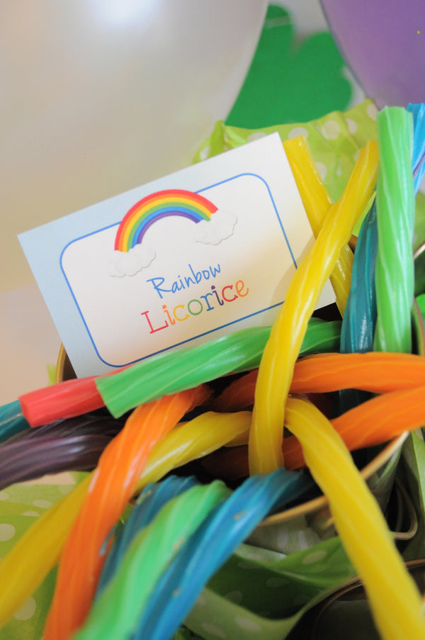 Rainbow Party Food Label Cards, Rainbow Candy Labels, Rainbow Birthday Party Supplies, Personalized Kids Rainbow Party Decor - Set of 12