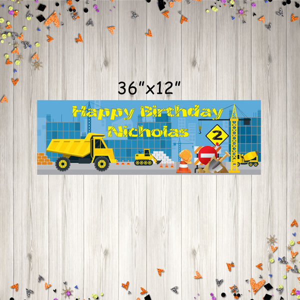 Construction Birthday Party Banner, Dump Truck Birthday Banner, Personalized Paper Banner Printed and Shipped
