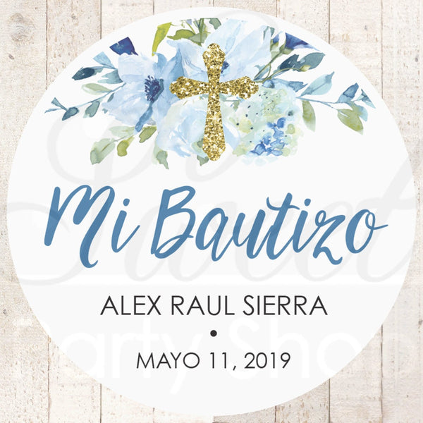 Mi Bautizo Baptism Spanish Thank You Favor Stickers, Boys Baptism Favor Stickers, Primera Comunión Favors, Baby Christening - Set of 24