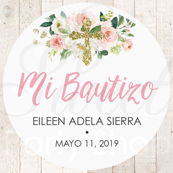 Mi Bautizo Baptism Spanish Thank You Favor Stickers, Girls Baptism Favor Stickers, Primera Comunión Favors, Baby Christening - Set of 24