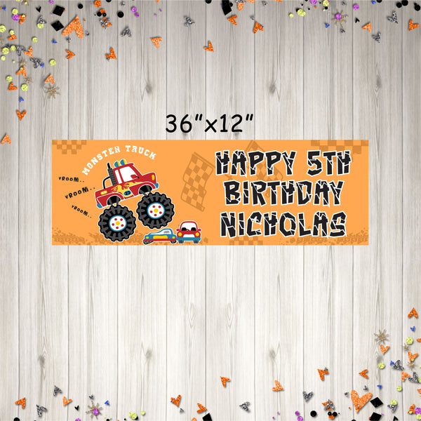 Monster Truck Birthday Party Banner Personalized Paper Banner Printed and Shipped