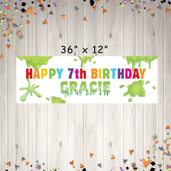 Slime Party Birthday Banner, Slime Time Party Decorations, Personalized Paper or Vinyl Banner - Printed and Shipped