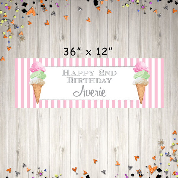 Ice Cream Birthday Banner, Sweet Shoppe Ice Cream Parlor Birthday Banner, 1st Birthday Banner - Printed and Shipped