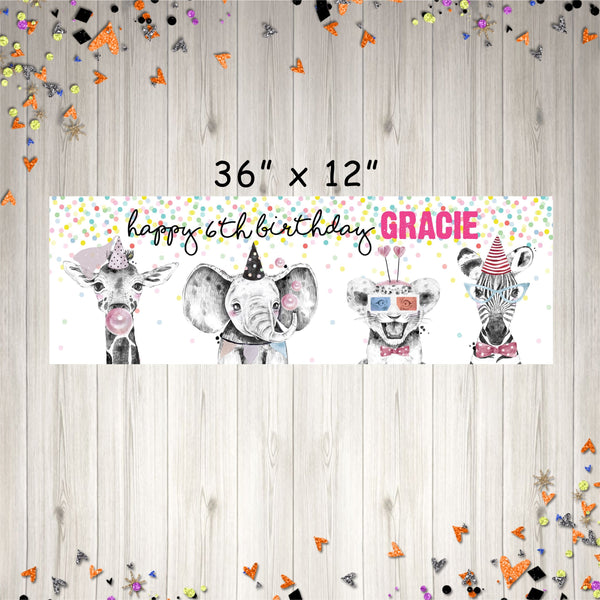 Party Animals Birthday Banner, Zoo Animal Birthday Party Sign, Wild Animals Birthday Party Banner, Printed & Shipped