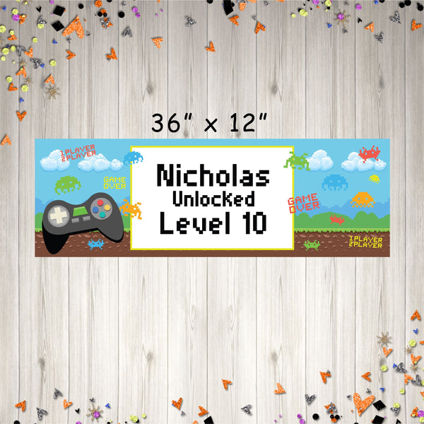 Video Game Birthday Banner, Gaming Birthday Party Decorations, Arcade Game Birthday Banner Retro Arcade Game - Printed and Shipped