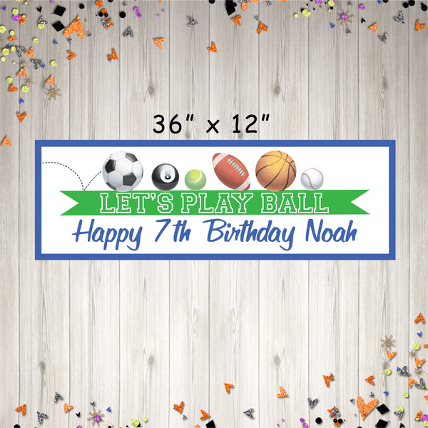 Sports Birthday Party Banner Baseball Soccer Football Basketball Tennis Personalized Banner Printed and Shipped