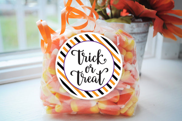 Trick Or Treat Stickers Halloween Favors, School Halloween Favors, Halloween Party Treat Goodie Bag Stickers, Class Treat Tags - Set of 24