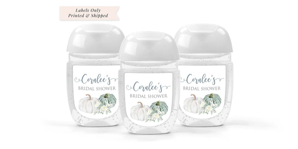Sanitizer Favor Labels White Pumpkin Bridal Shower Wedding Favor   Fall Bridal Shower Hand Sanitizer Labels - Set of 30 Labels