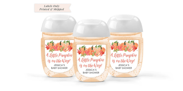 Pumpkin Baby Shower Sanitizer Favor Labels  , Fall Baby Shower Hand Sanitizer Labels, Gender Reveal Baby Shower - Set of 30 Labels