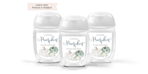 Baby Shower Sanitizer Favor Labels   White Pumpkin, Fall Baby Shower Hand Sanitizer Labels, Gender Reveal Shower - Set of 30 Labels