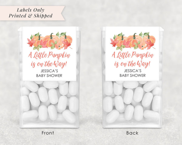 Pumpkin Baby Shower Favors Tic Tac Labels, Baby Shower Mint Favors, A Little Pumpkin Is On The Way Baby Shower Favor - Set of 24 Labels