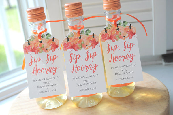 Pumpkin Bridal Shower Favors Tags for Mini Wine Bottles, Fall Wedding Favors, Mini Champagne Tags, Personalized Wedding Tags - Set of 12