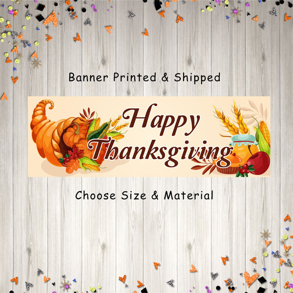 Thanksgiving Banner, Happy Thanksgiving Decorations, Personalized Fall Harvest Thanksgiving Sign Party Banner - Printed and Shipped