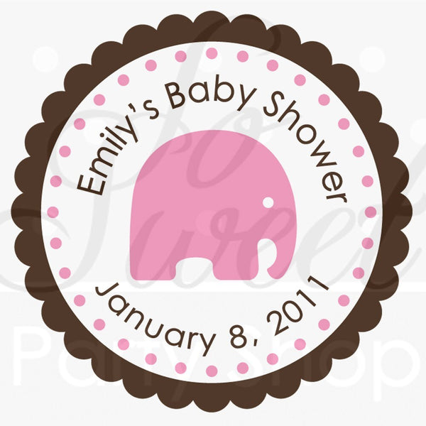 Girl Elephant Baby Shower Favor Sticker Labels - Thank You Stickers - Favor Stickers - It&#39;s a Girl - Elephant Theme Pink & Brown - Set of 24