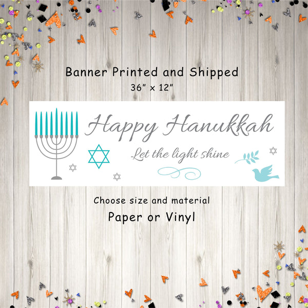 Happy Hanukkah Banner Holiday Party Banner Holiday Sign, Menorah Party Decorations Hanukkah Sign, Hanukkah Decorations - Printed and Shipped