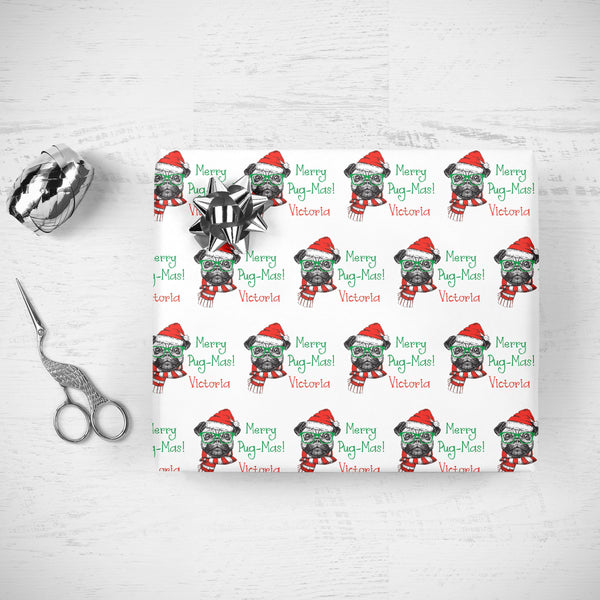 Pug Dog Christmas Wrapping Paper Merry Pug-Mas Pet Dog Gifts Personalized Gift Wrap Sheets Holiday Wrapping Paper Funny Gift Wrap