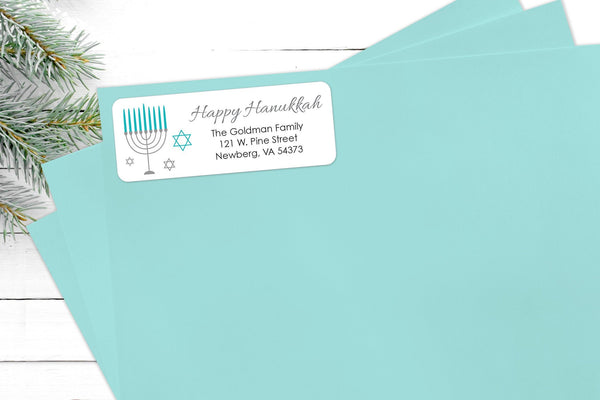 Hanukkah Address Labels, Menorah Address Stickers, Menorah Labels Envelope Seals, Hanukkah Chanukah Return Address Labels - Set of 30
