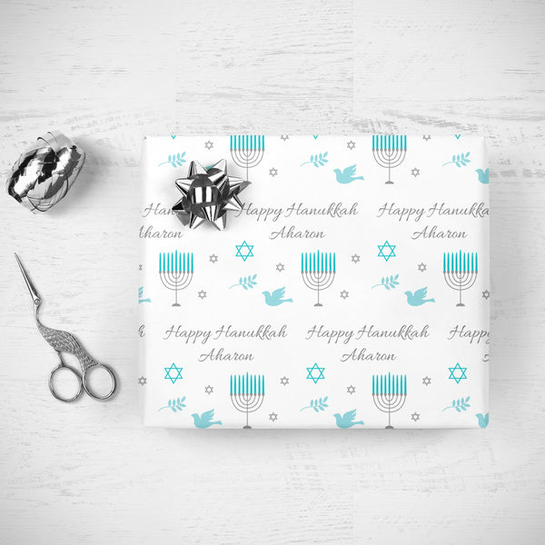 Hanukkah Gift Wrap, Happy Hanukkah Personalized Wrapping Paper Gift Wrap Sheets, Chanukah Present Wrapping Paper Menorah Party Decorations