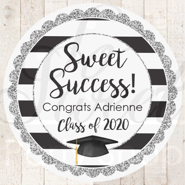 Graduation Party Favor Stickers, Sweet Success Congrats Grad Personalized Party Favor, Class of 2021 Stickers - Set of 24 Labels