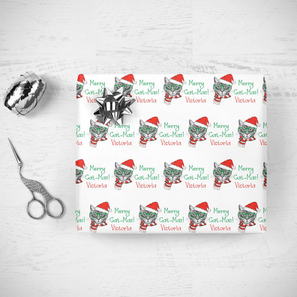 Cat Christmas Wrapping Paper Merry Cat-Mas Pet Cat Gifts Personalized Wrapping Paper Gift Wrap Sheets Holiday Wrapping Paper Funny Gift Wrap