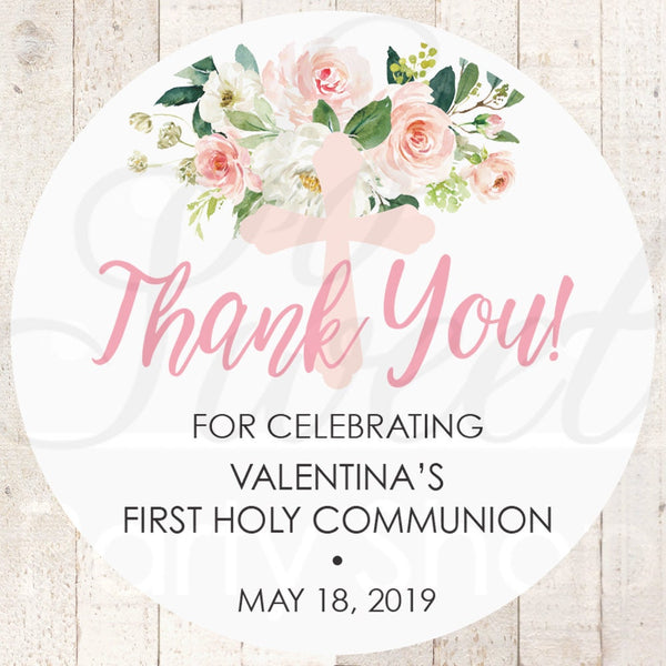 Communion Thank You Favor Stickers, Girls 1st Holy Communion Favors, Girls Baptism Favor Stickers, Baby Christening Favors - Set of 24